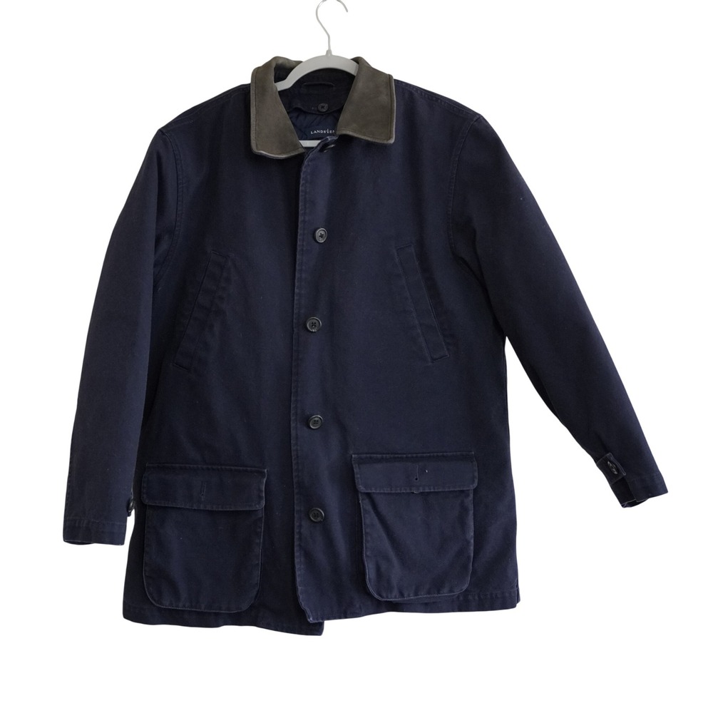 Lands' End Navy Utility Jacket with Olive Collar